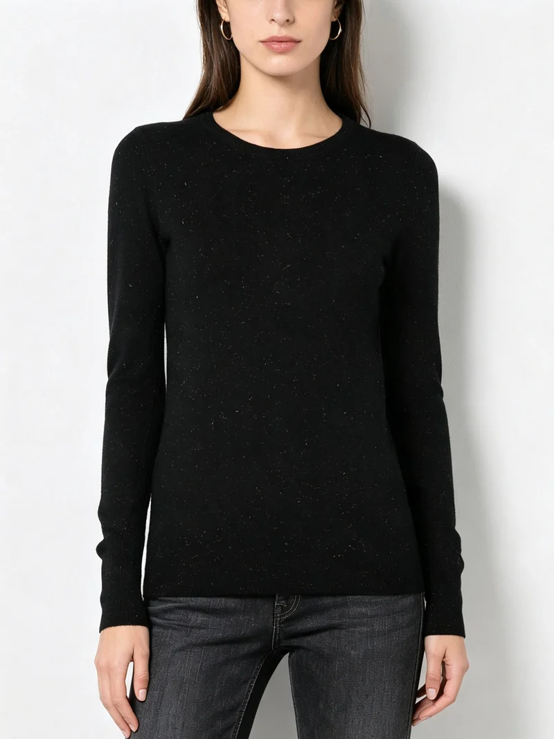 Pullover girocollo da donna con dettagli lurex e finti bottoni dorati - nero