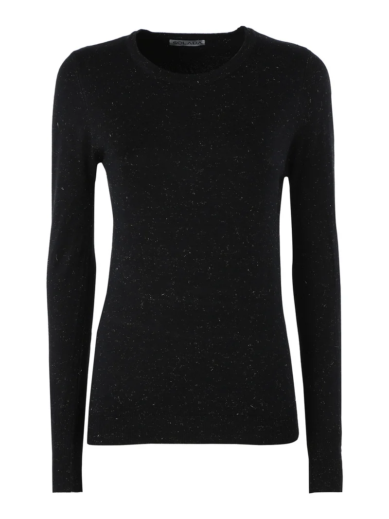 Pullover girocollo da donna con dettagli lurex e finti bottoni dorati - nero
