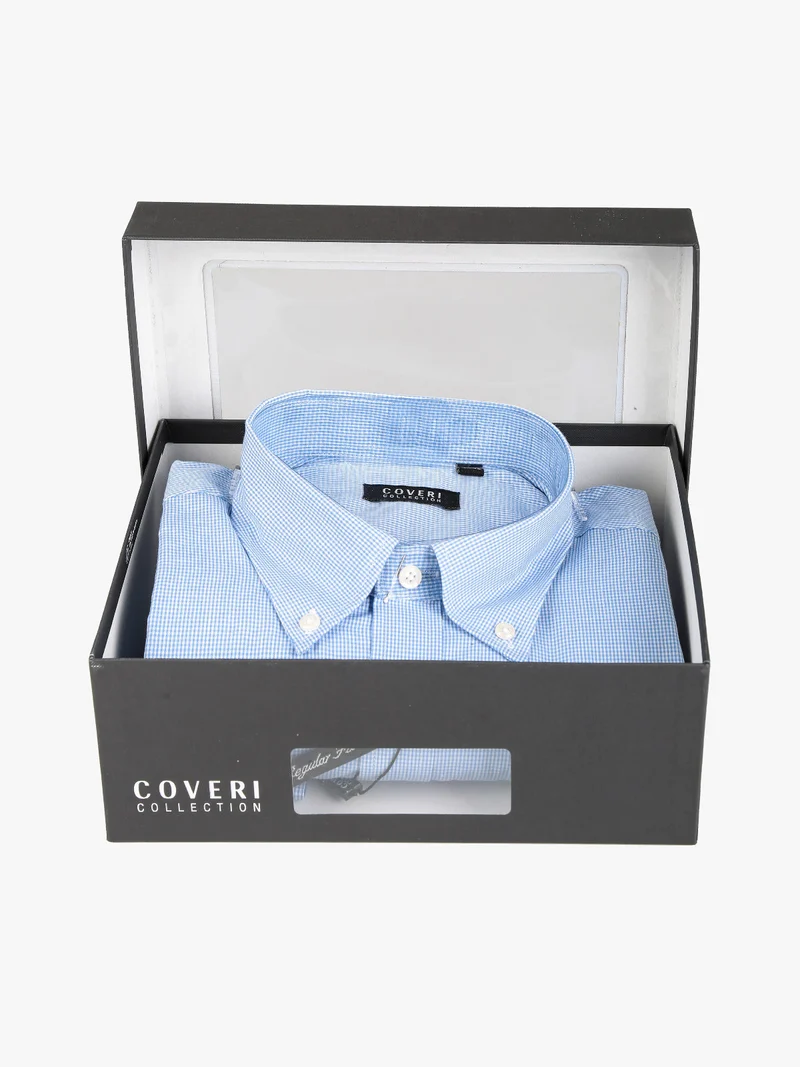 Camicia da uomo a quadretti regular fit in cotone - azzurro