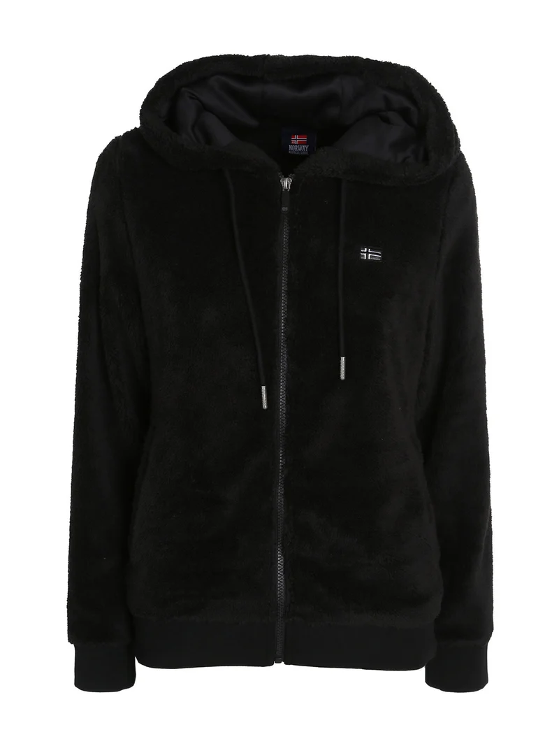 Felpa donna invernale con cappuccio e zip - nero