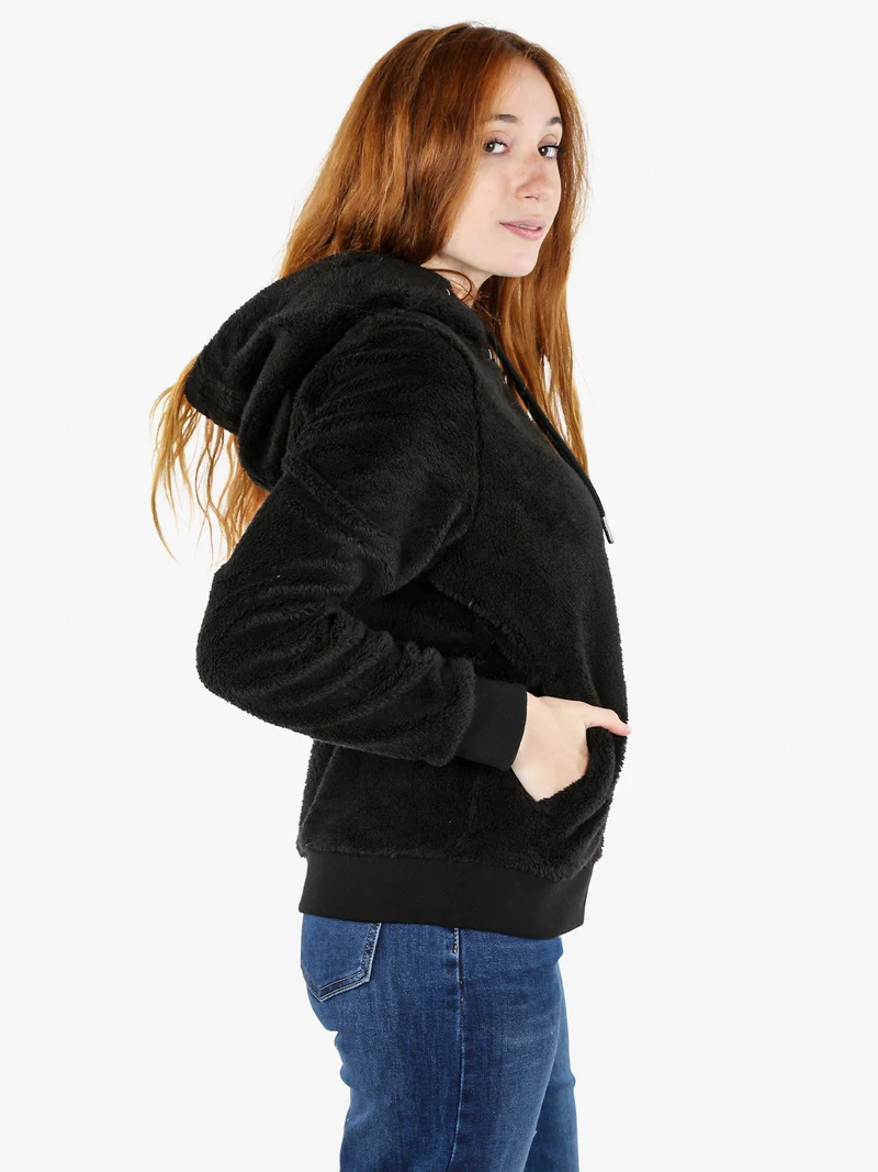 Felpa donna invernale con cappuccio e zip - nero