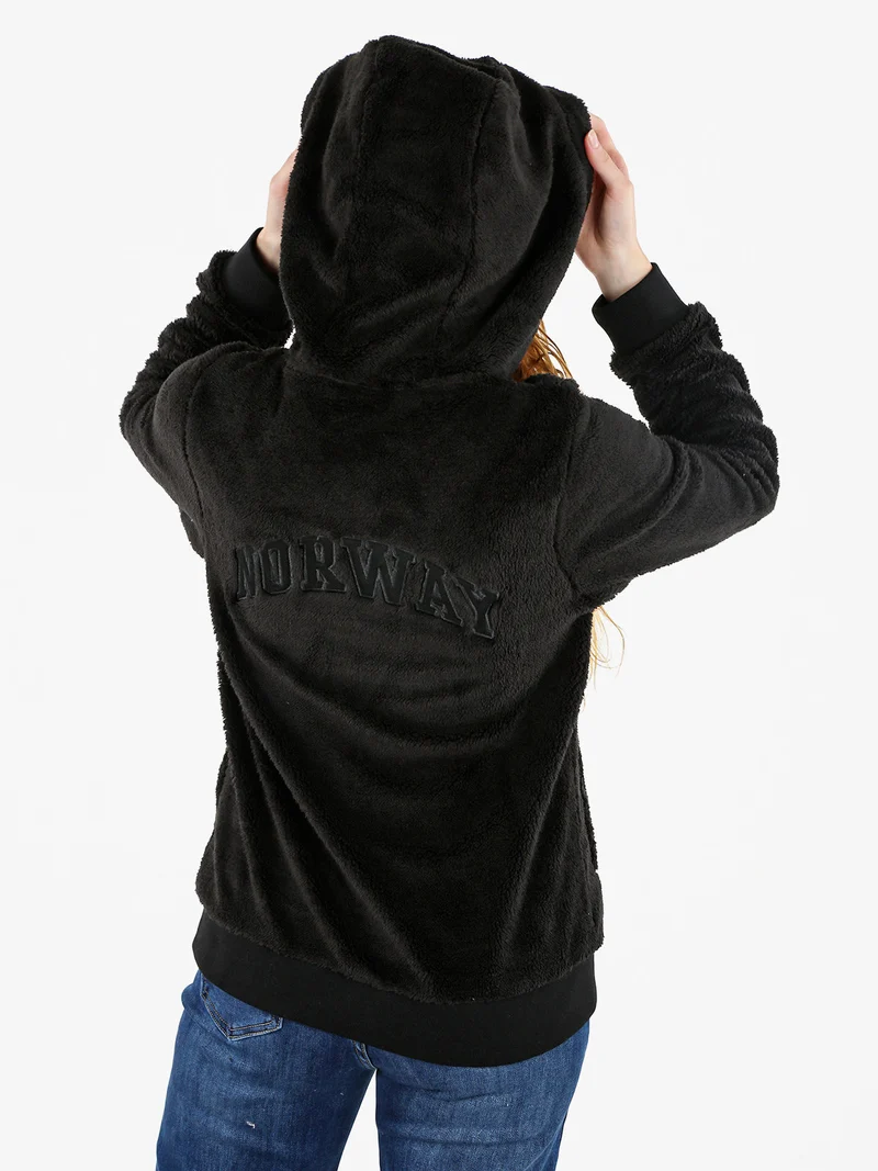 Felpa donna invernale con cappuccio e zip - nero