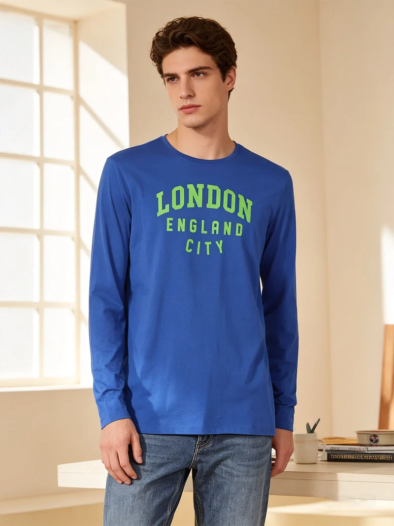 T-shirt da uomo a maniche lunghe con stampa - blu