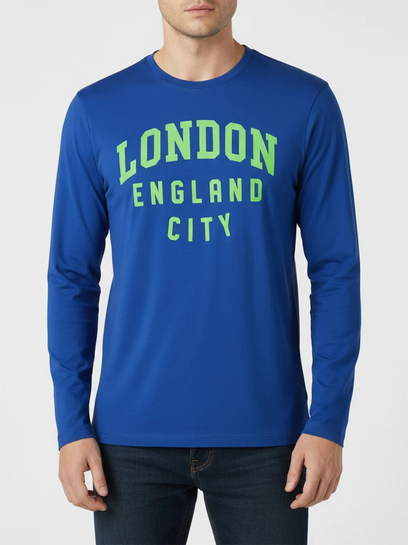 T-shirt da uomo a maniche lunghe con stampa - blu