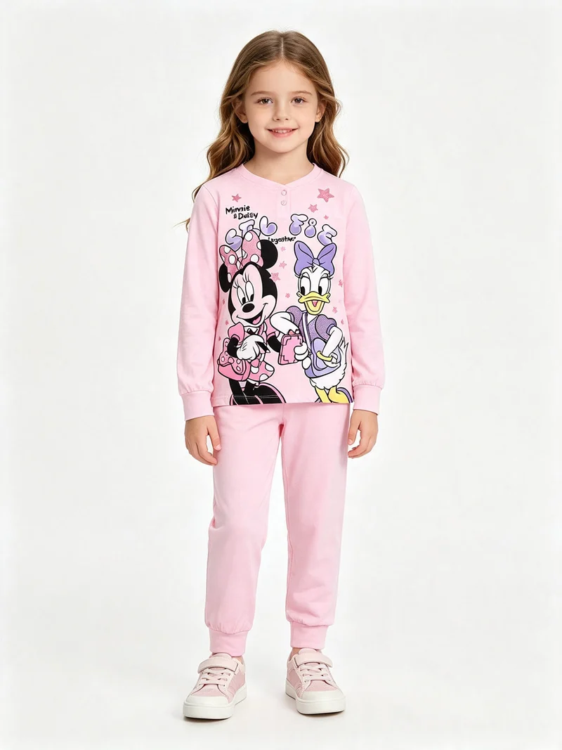Minnie e Paperina pigiama lungo da bambina in cotone - rosa