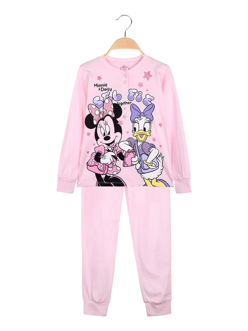 Minnie e Paperina pigiama lungo da bambina in cotone - rosa