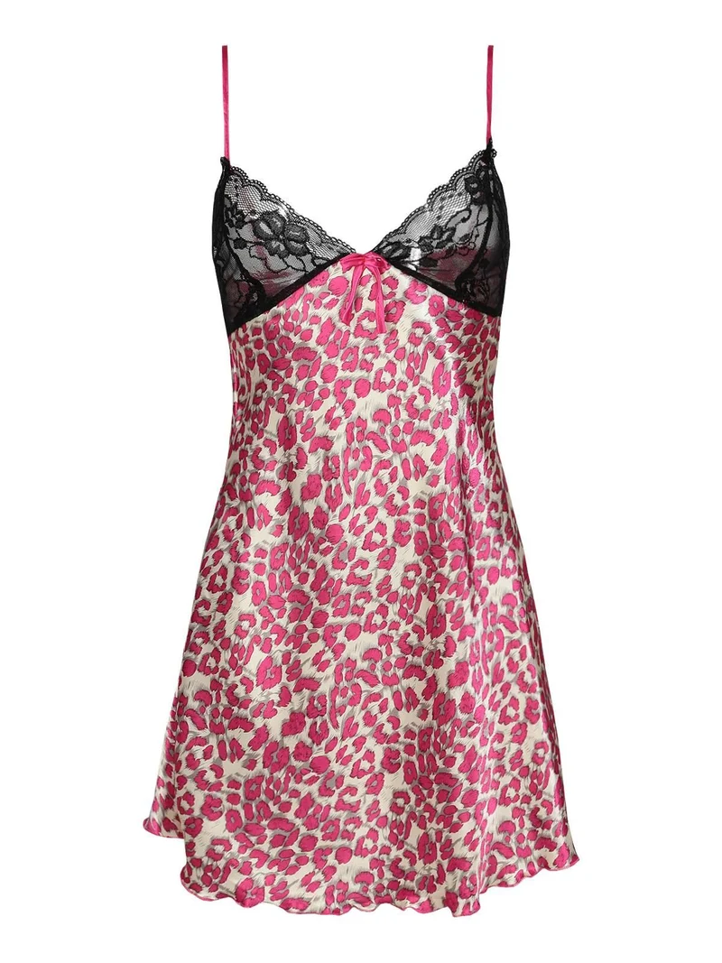 Sottoveste leopardata con pizzo - fucsia