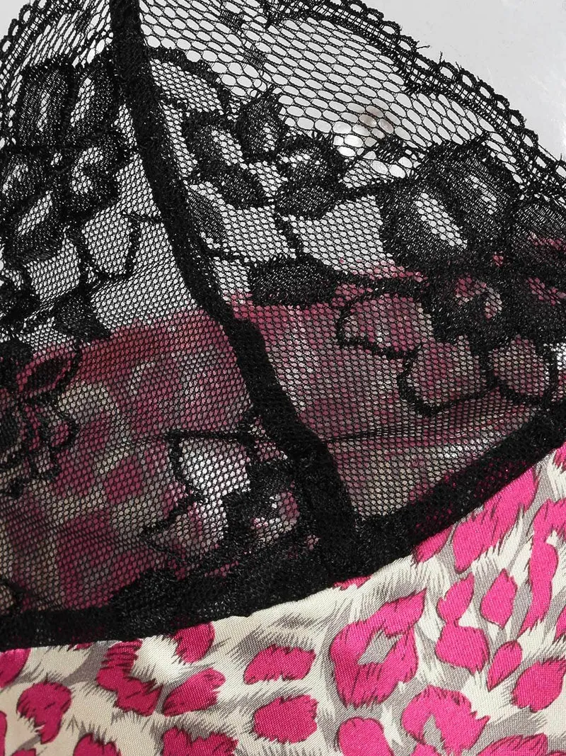 Sottoveste leopardata con pizzo - fucsia