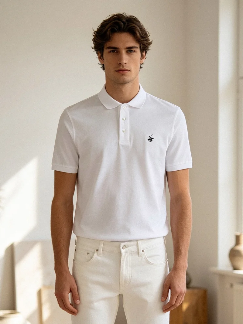 Polo da uomo in cotone a maniche corte - bianco