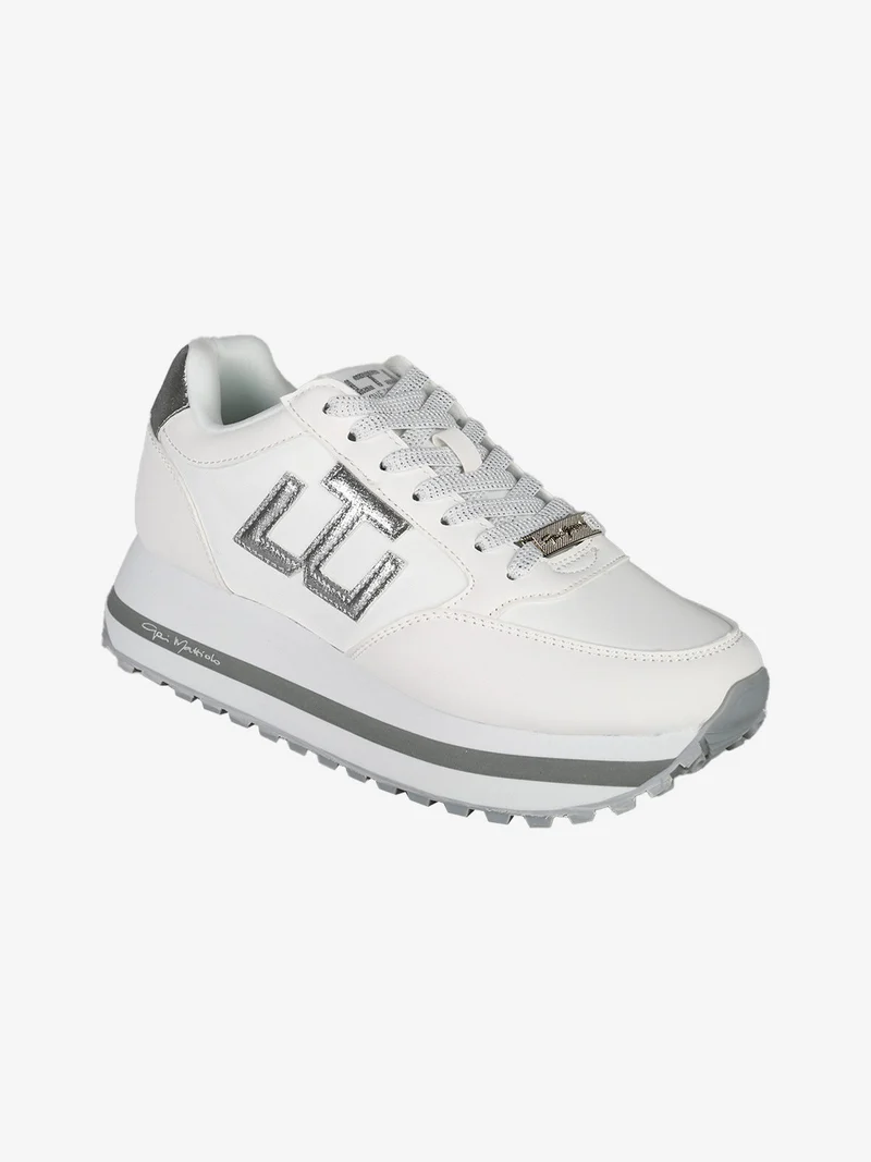 Sneakers stringate da donna con platform - argento