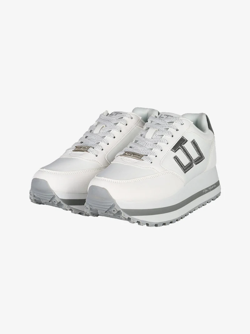 Sneakers stringate da donna con platform - argento