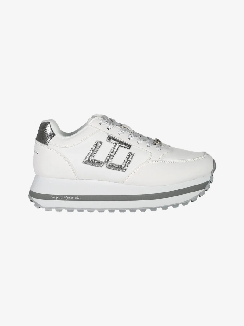 Sneakers stringate da donna con platform - argento