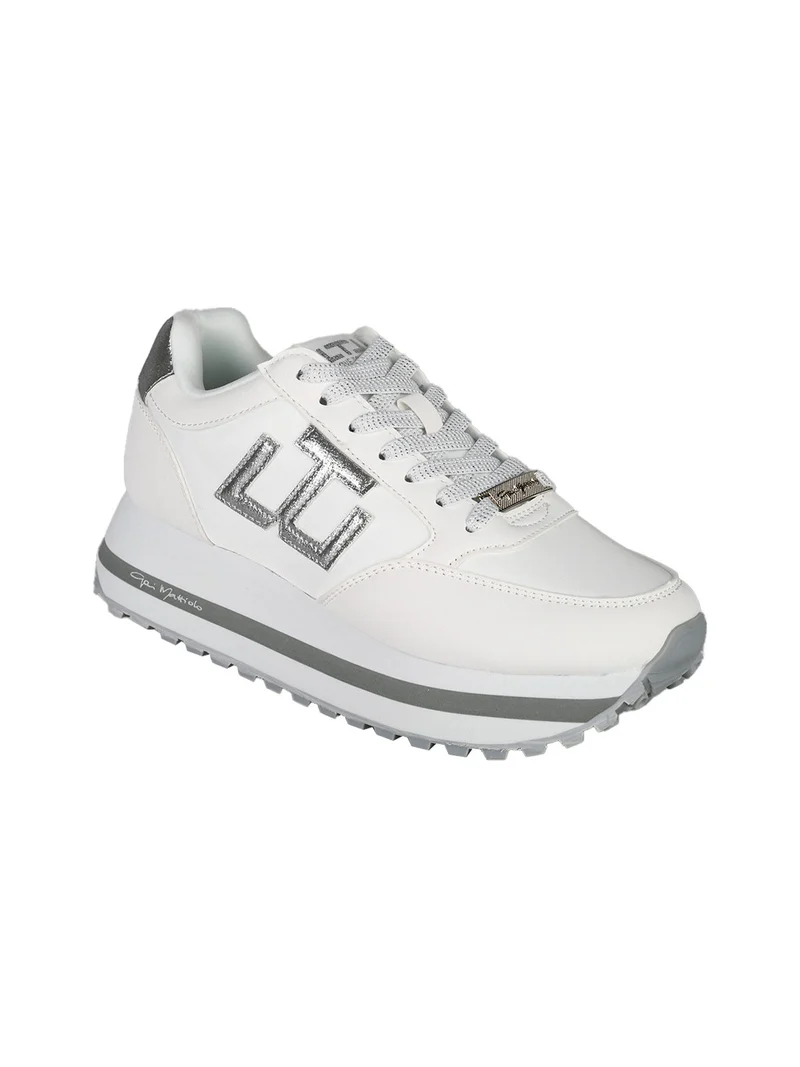 Sneakers stringate da donna con platform - argento