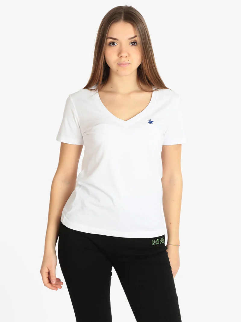 T-shirt donna manica corta scollo a V - bianco