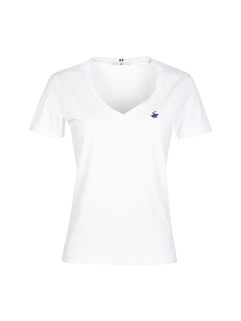 T-shirt donna manica corta scollo a V - bianco