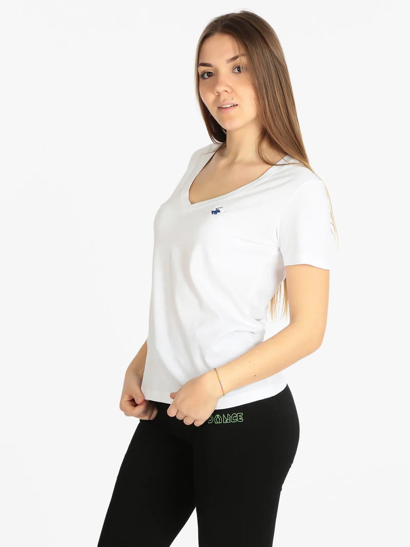 T-shirt donna manica corta scollo a V - bianco