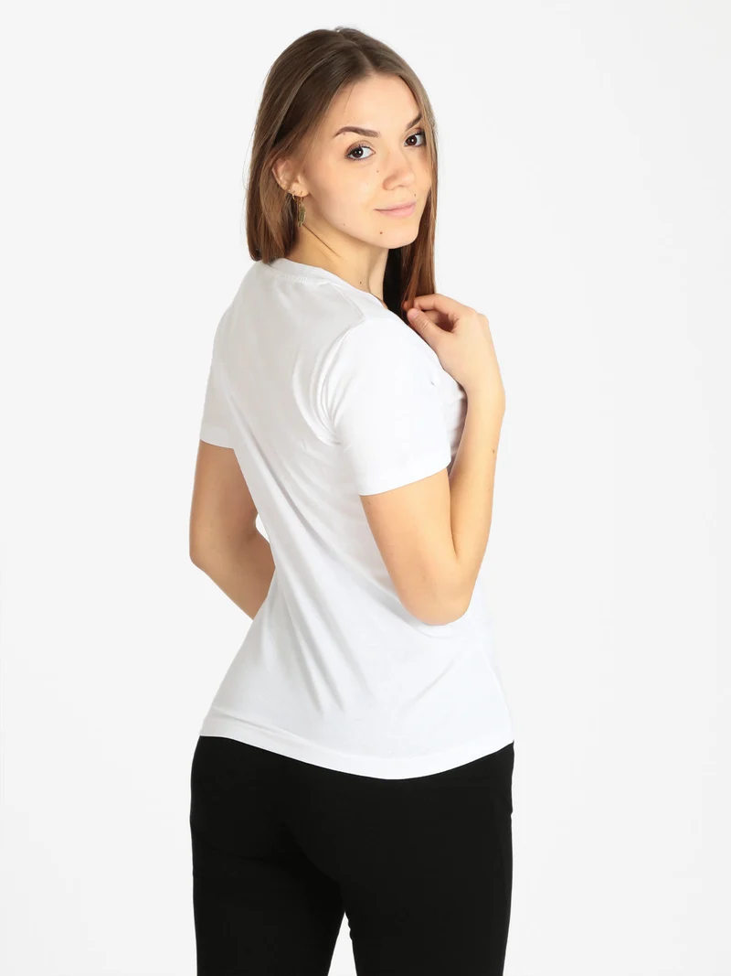 T-shirt donna manica corta scollo a V - bianco