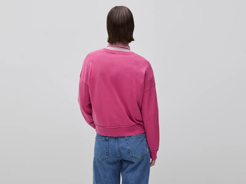 Pullover mit V-Ausschnitt aus Baumwolle und Wolle