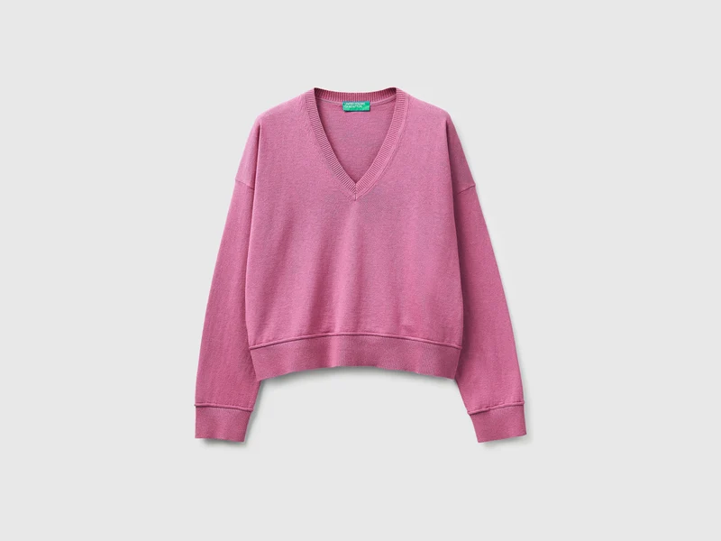 Pullover mit V-Ausschnitt aus Baumwolle und Wolle