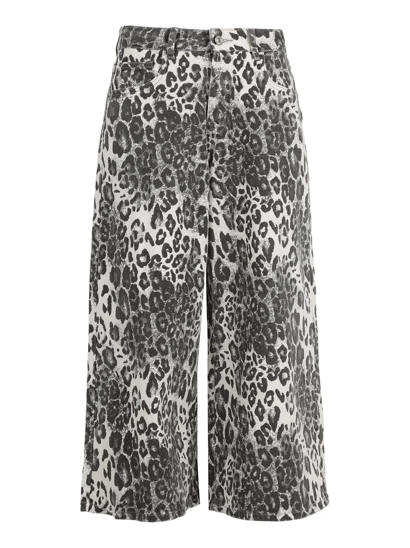 Pantaloni donna animalier a gamba larga - grigio