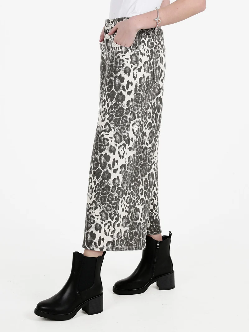 Pantaloni donna animalier a gamba larga - grigio