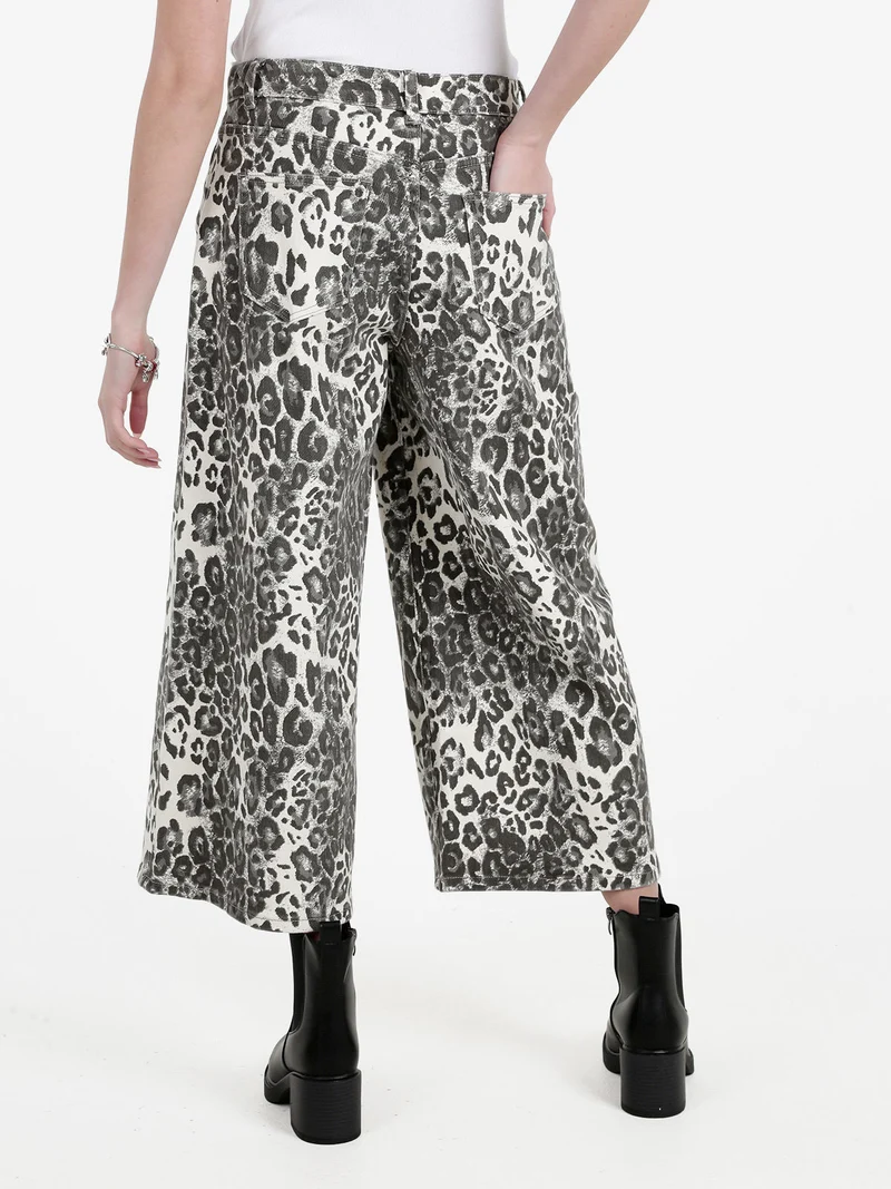 Pantaloni donna animalier a gamba larga - grigio