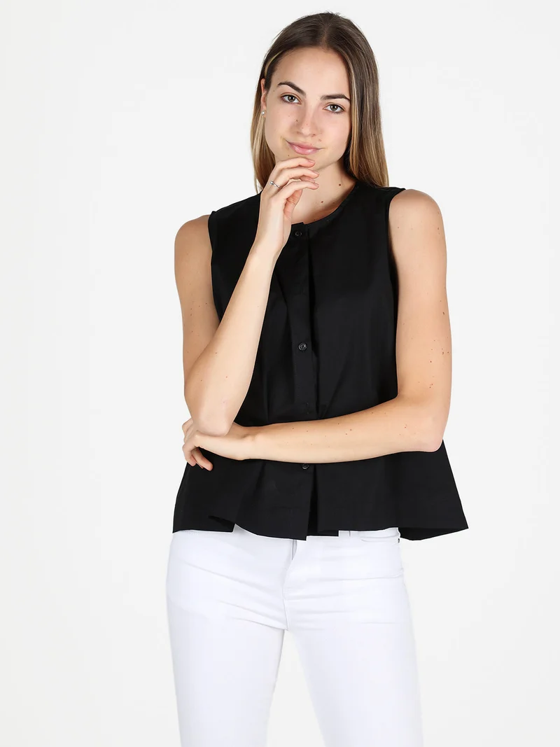 Camicia donna senza maniche in cotone - nero