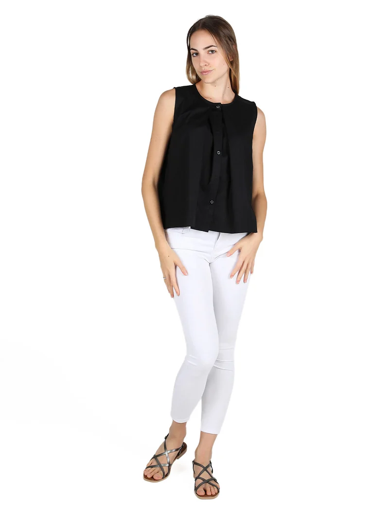 Camicia donna senza maniche in cotone - nero