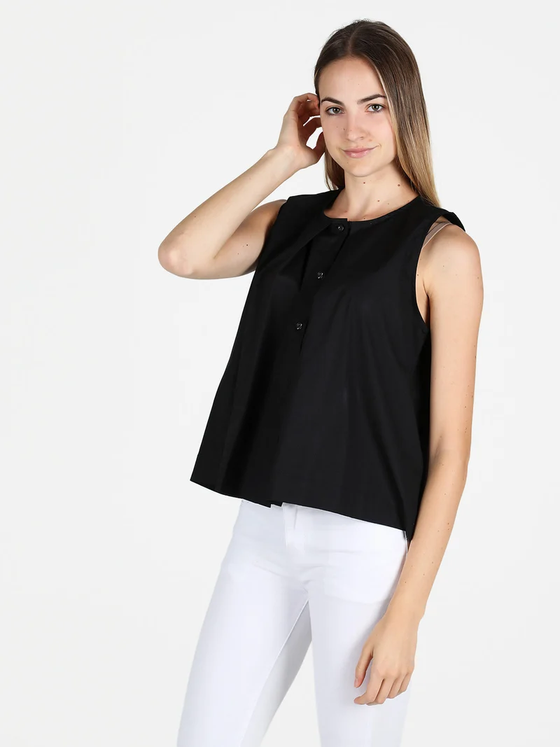 Camicia donna senza maniche in cotone - nero