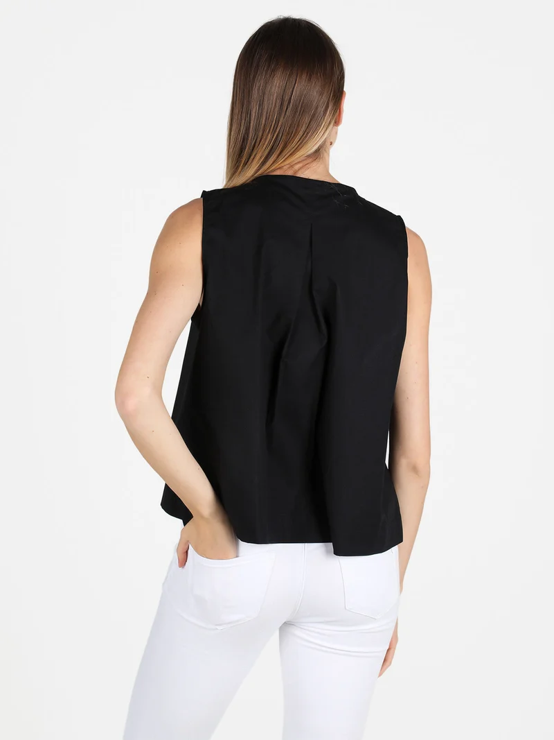 Camicia donna senza maniche in cotone - nero