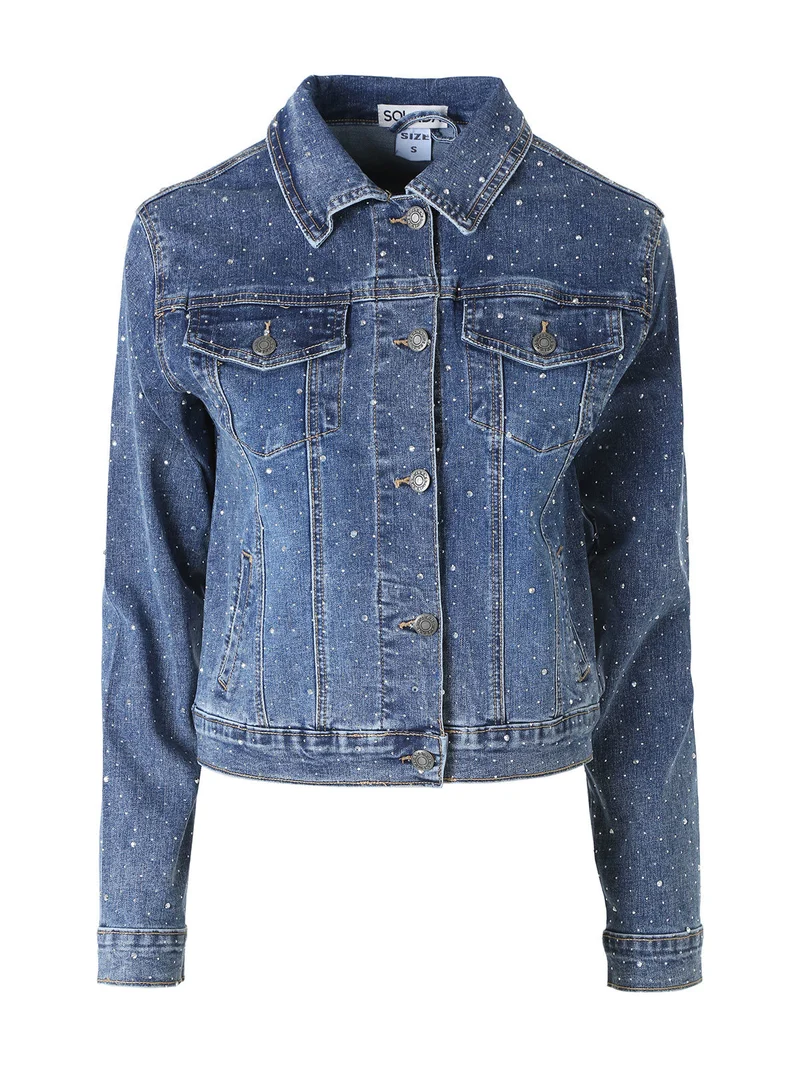 Giacca donna in jeans con micro borchie - jeans