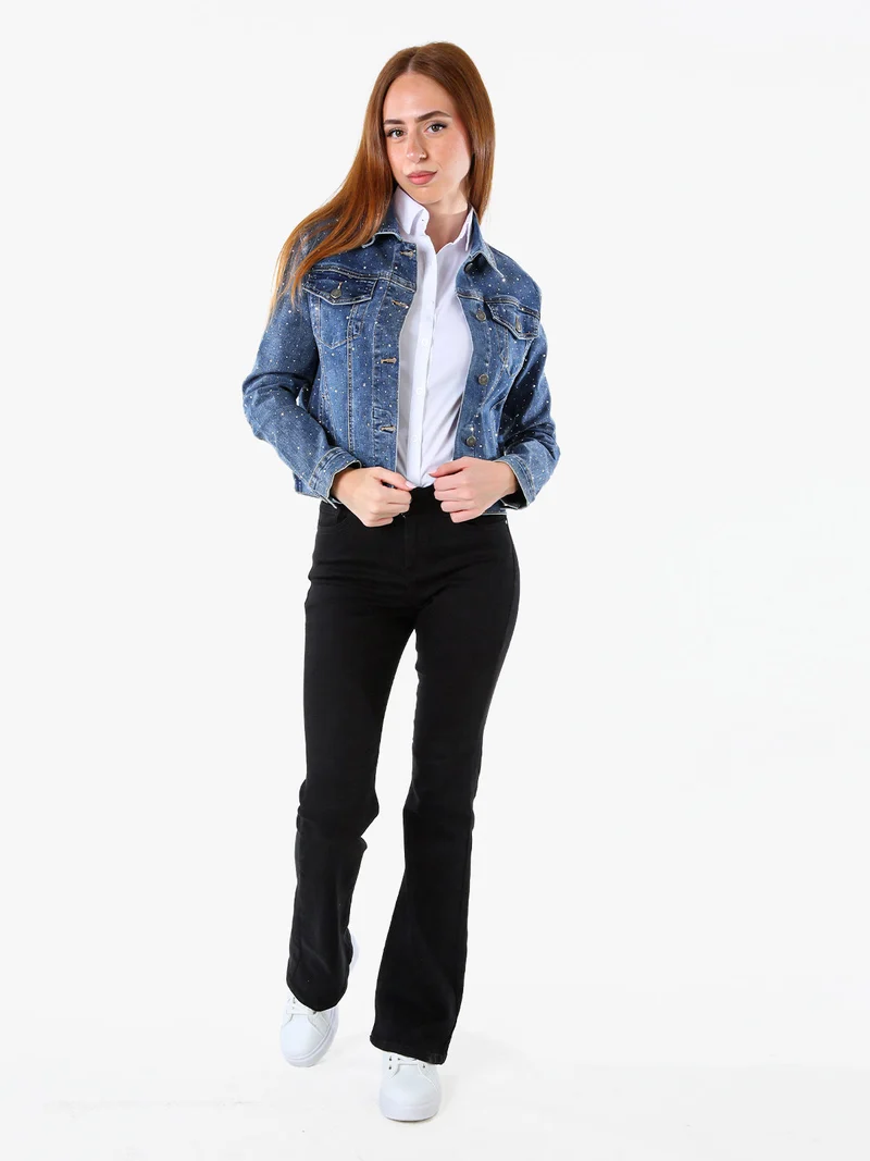 Giacca donna in jeans con micro borchie - jeans