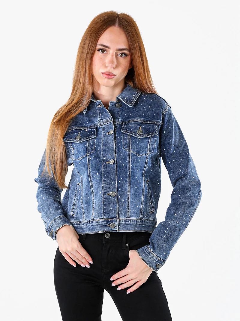 Giacca donna in jeans con micro borchie - jeans