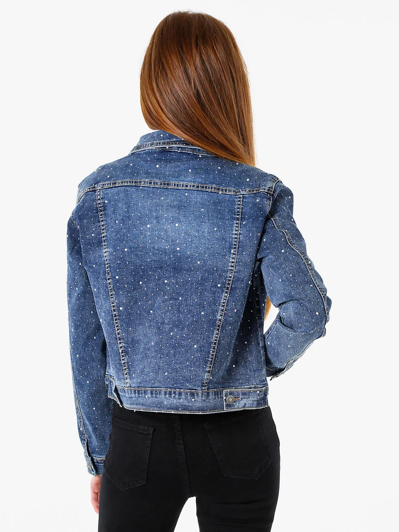 Giacca donna in jeans con micro borchie - jeans