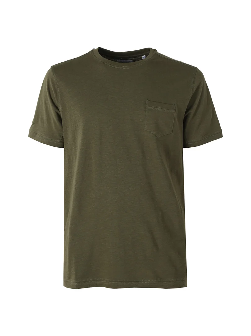 T-shirt girocollo in cotone da uomo con taschino - militare