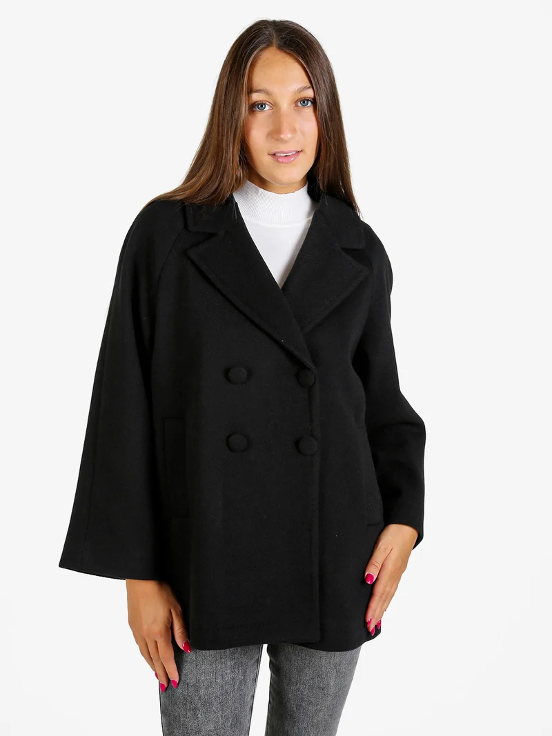 Cappotto corto da donna a doppiopetto con bottoni - nero