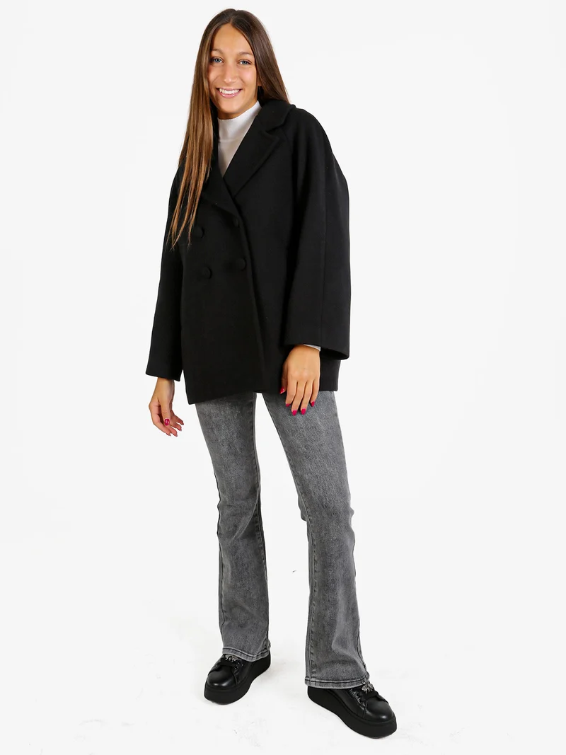 Cappotto corto da donna a doppiopetto con bottoni - nero