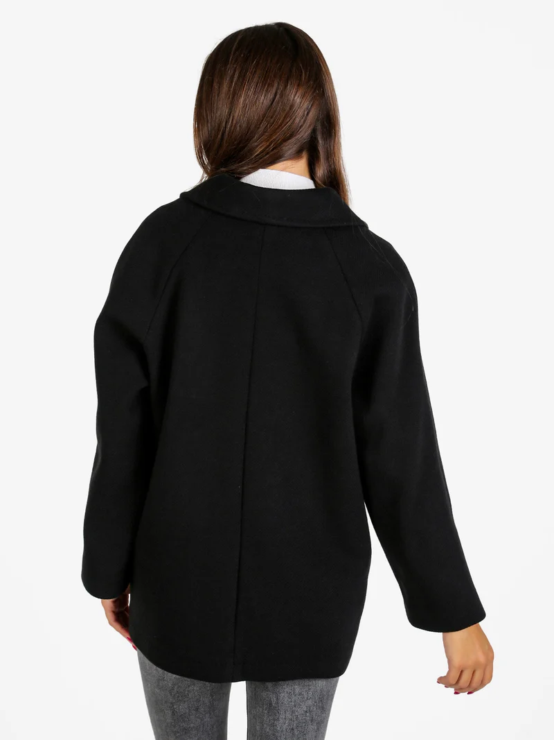 Cappotto corto da donna a doppiopetto con bottoni - nero