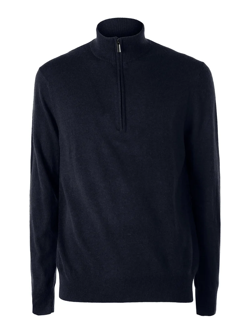 Maglione da uomo mezza zip in misto lana e cashmere - blu scuro
