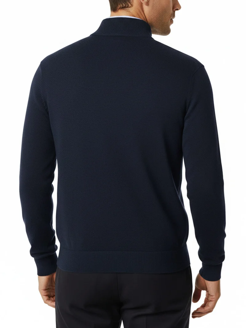 Maglione da uomo mezza zip in misto lana e cashmere - blu scuro