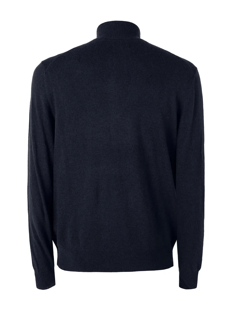 Maglione da uomo mezza zip in misto lana e cashmere - blu scuro