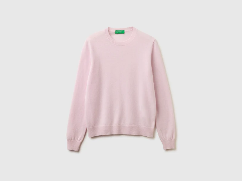 Helllila Pullover mit Rundhalsausschnitt aus reiner Merinowolle