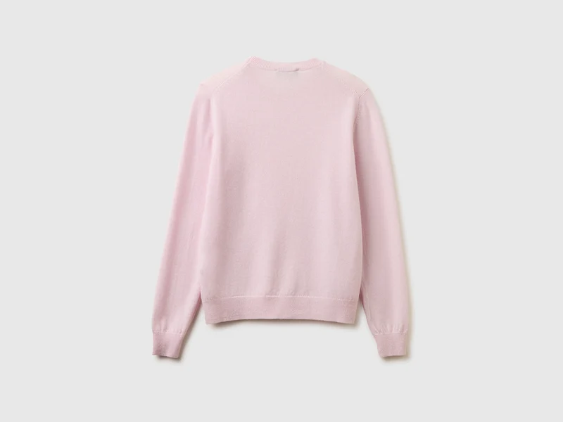Helllila Pullover mit Rundhalsausschnitt aus reiner Merinowolle