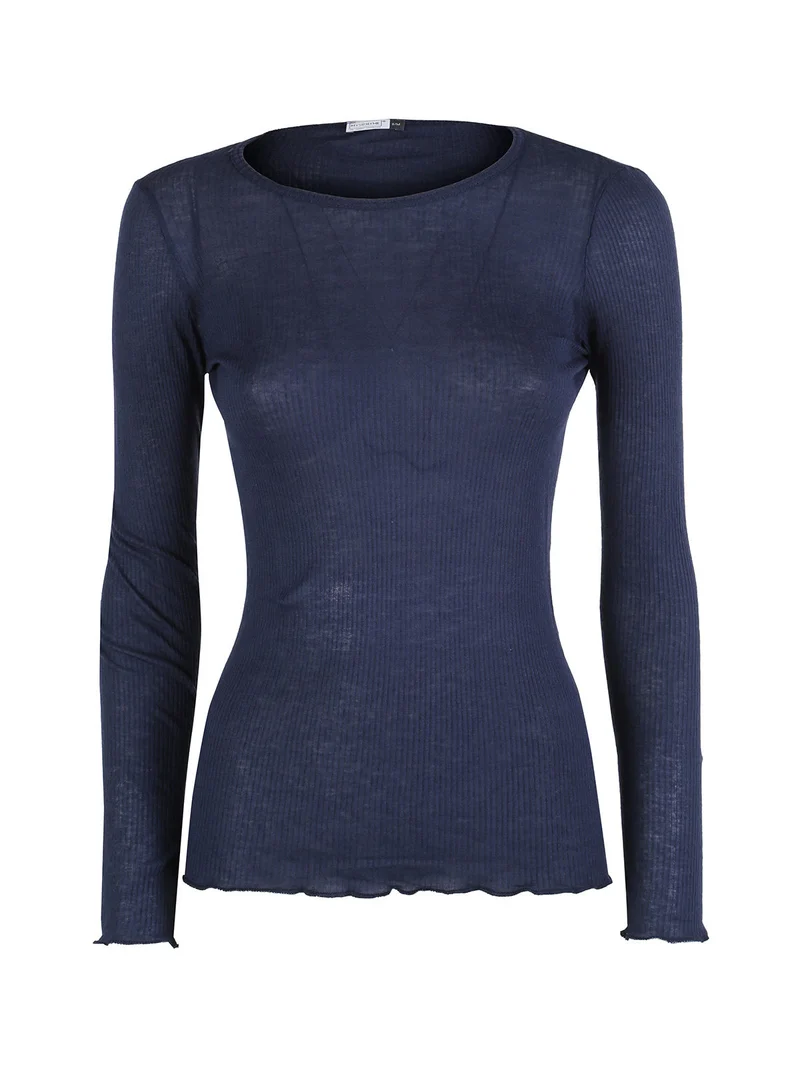 T-shirt donna a maniche lunghe in cashmere naturale - blu scuro