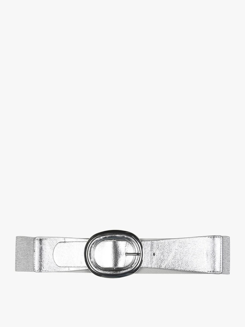 Cintura elastica da donna con fibbia ovale - argento