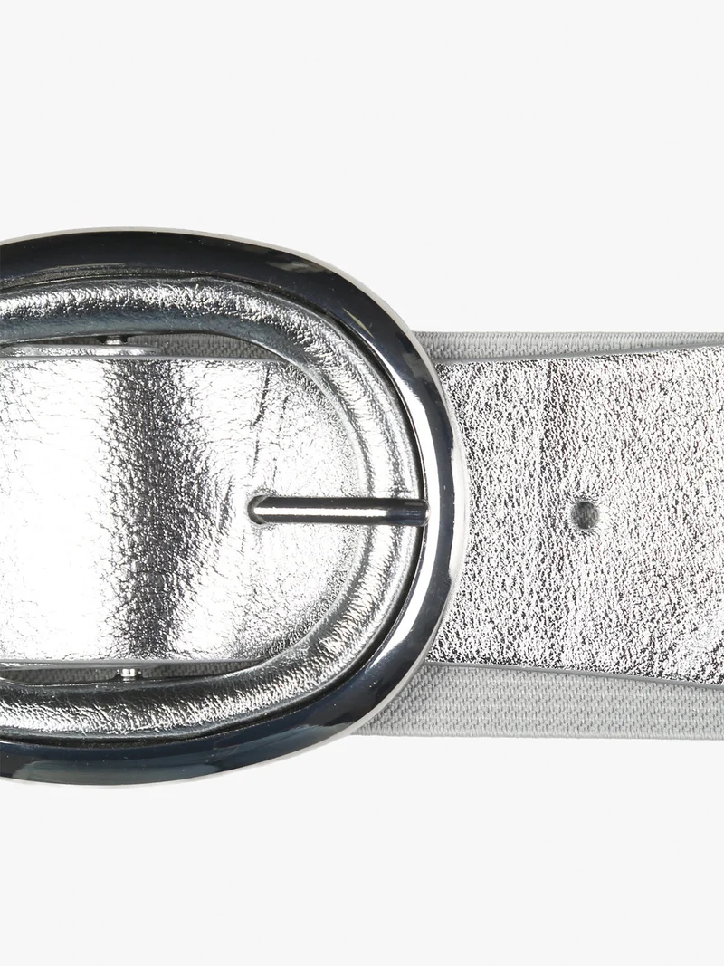 Cintura elastica da donna con fibbia ovale - argento