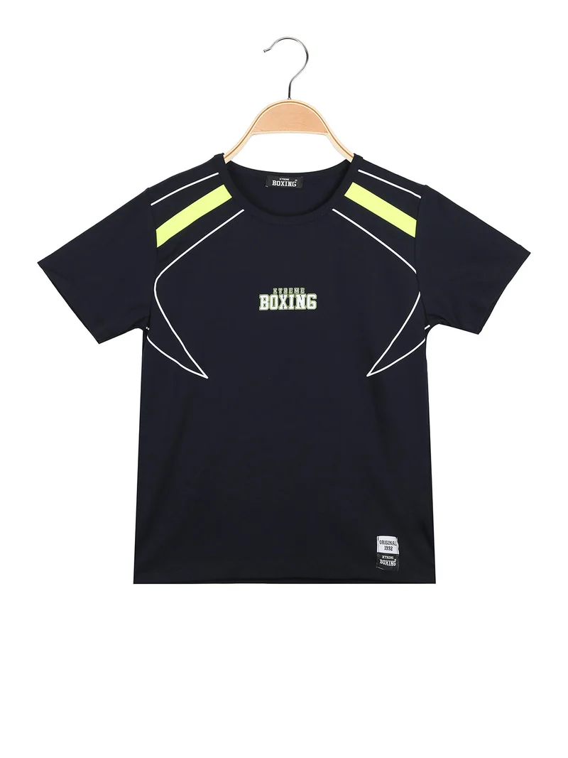 T-shirt girocollo da ragazzo in cotone con logo - blu scuro