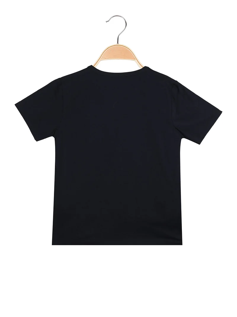 T-shirt girocollo da ragazzo in cotone con logo - blu scuro