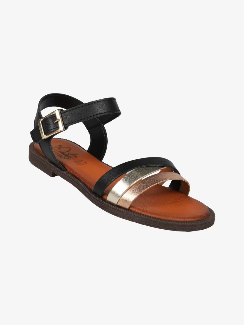 Sandali bassi da donna con fascette intrecciate - nero