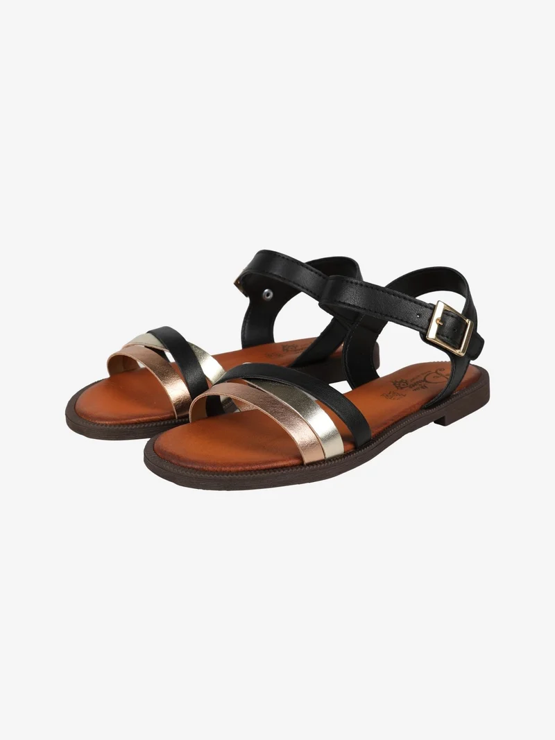 Sandali bassi da donna con fascette intrecciate - nero